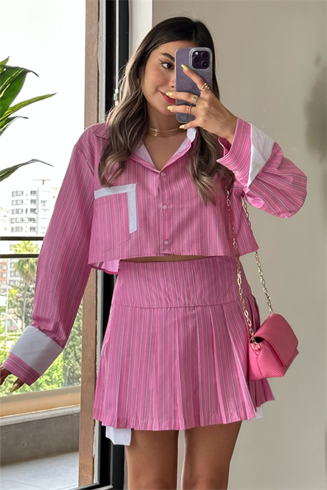 Lorel tasarım çizgili takım - Pembe