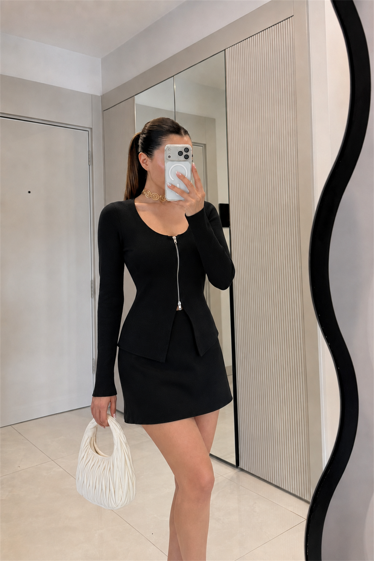 Lorenna Siyah Fermuar Detaylı Triko Takım
