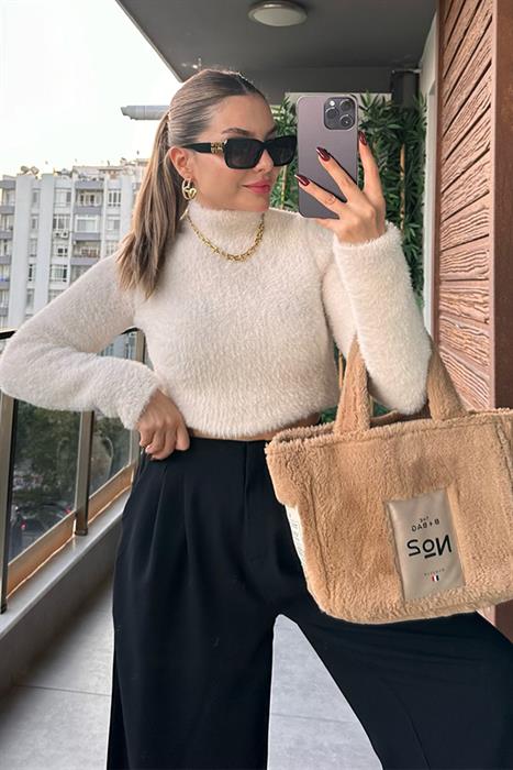 Lori Balıkçı Yaka Yumoş Krem Kazak