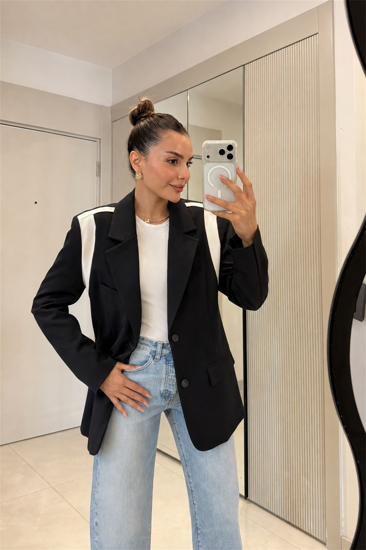 Lorien Kontrast Şerit Detaylı Oversize Blazer Ceket