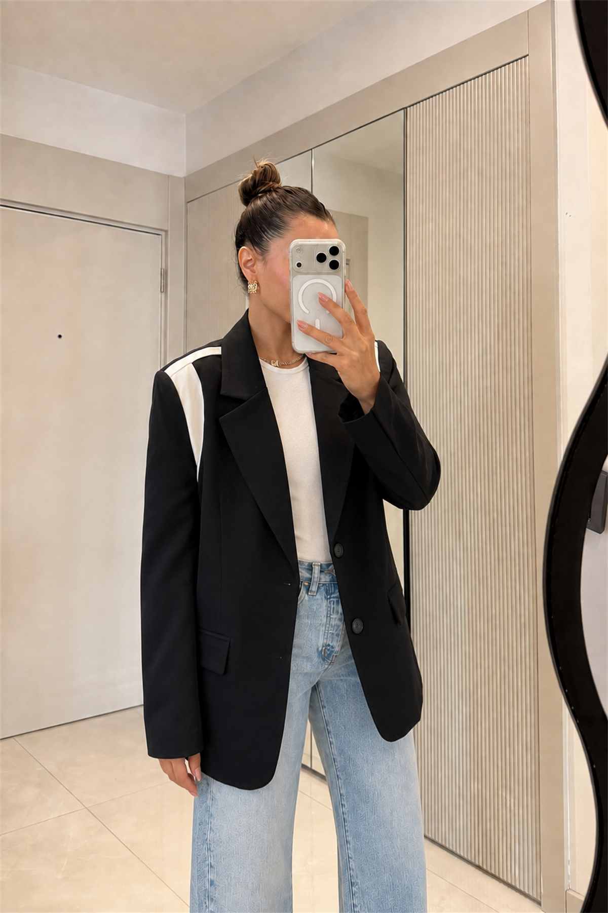 Lorien Kontrast Şerit Detaylı Oversize Blazer Ceket