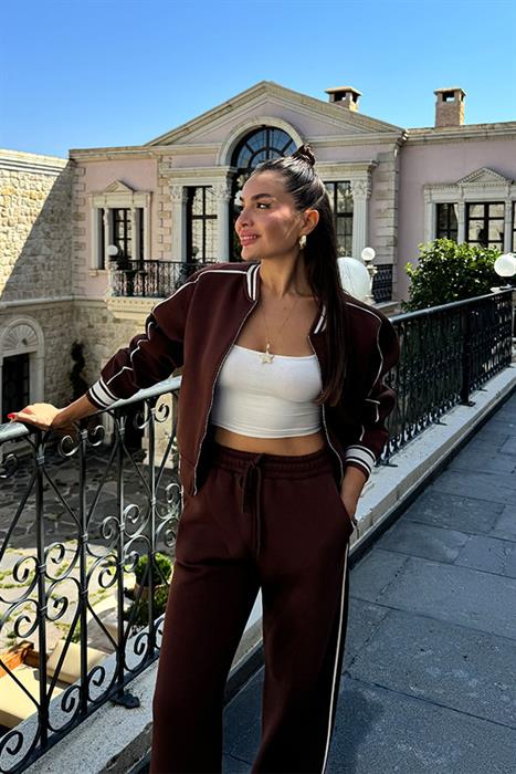 Lorin 3 İplik Şeritli Kahve Takım
