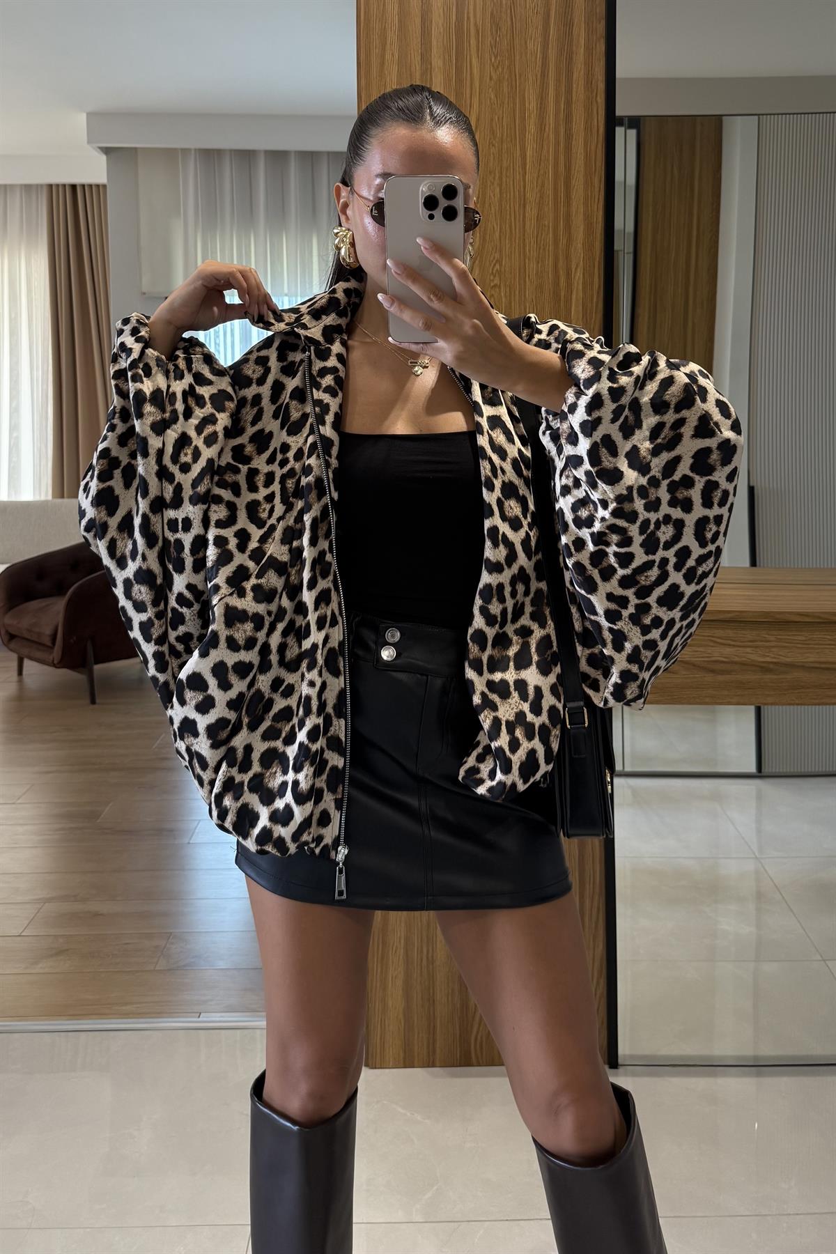 Loris Saten Yarasa Kol Bomber Ceket