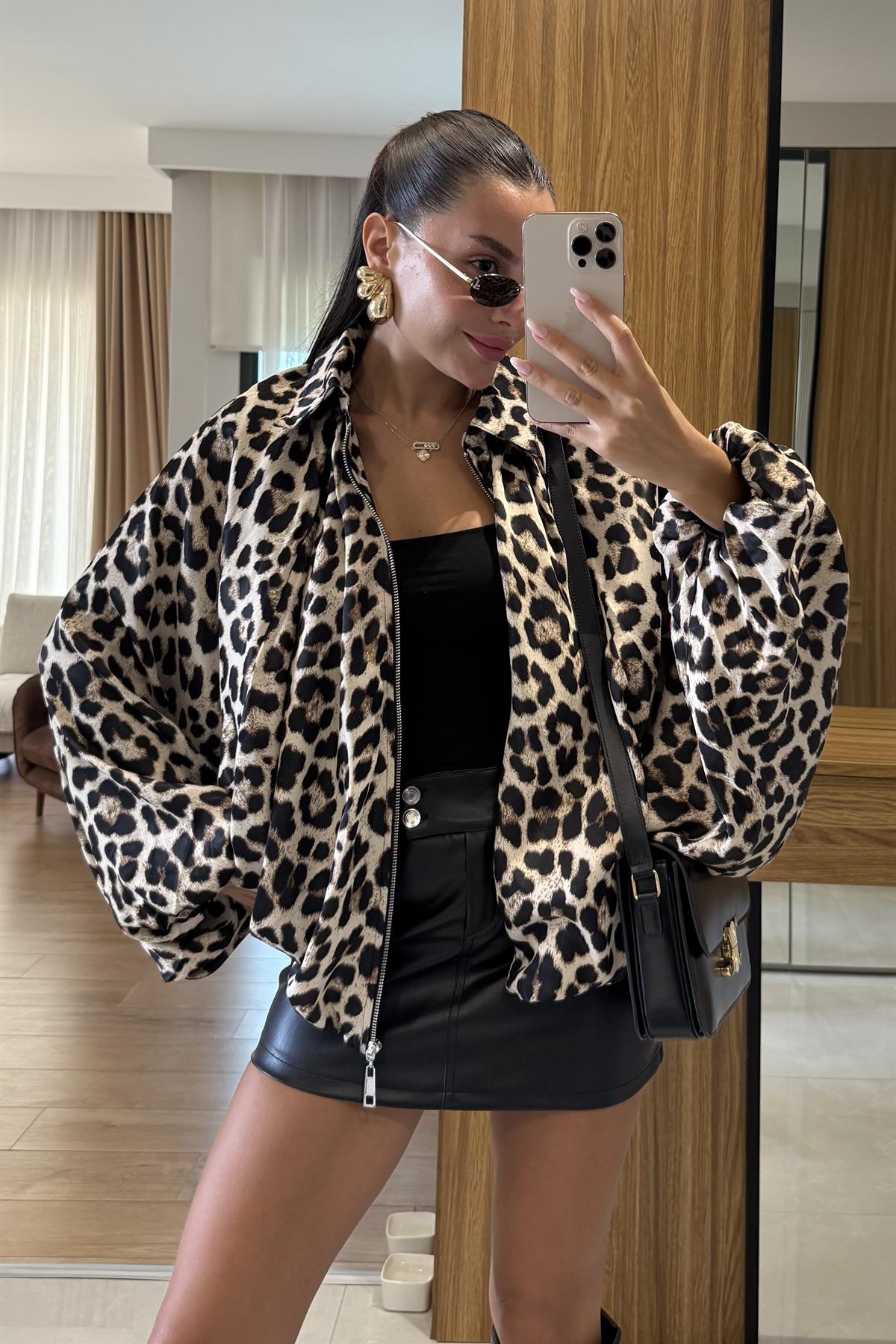 Loris Saten Yarasa Kol Bomber Ceket