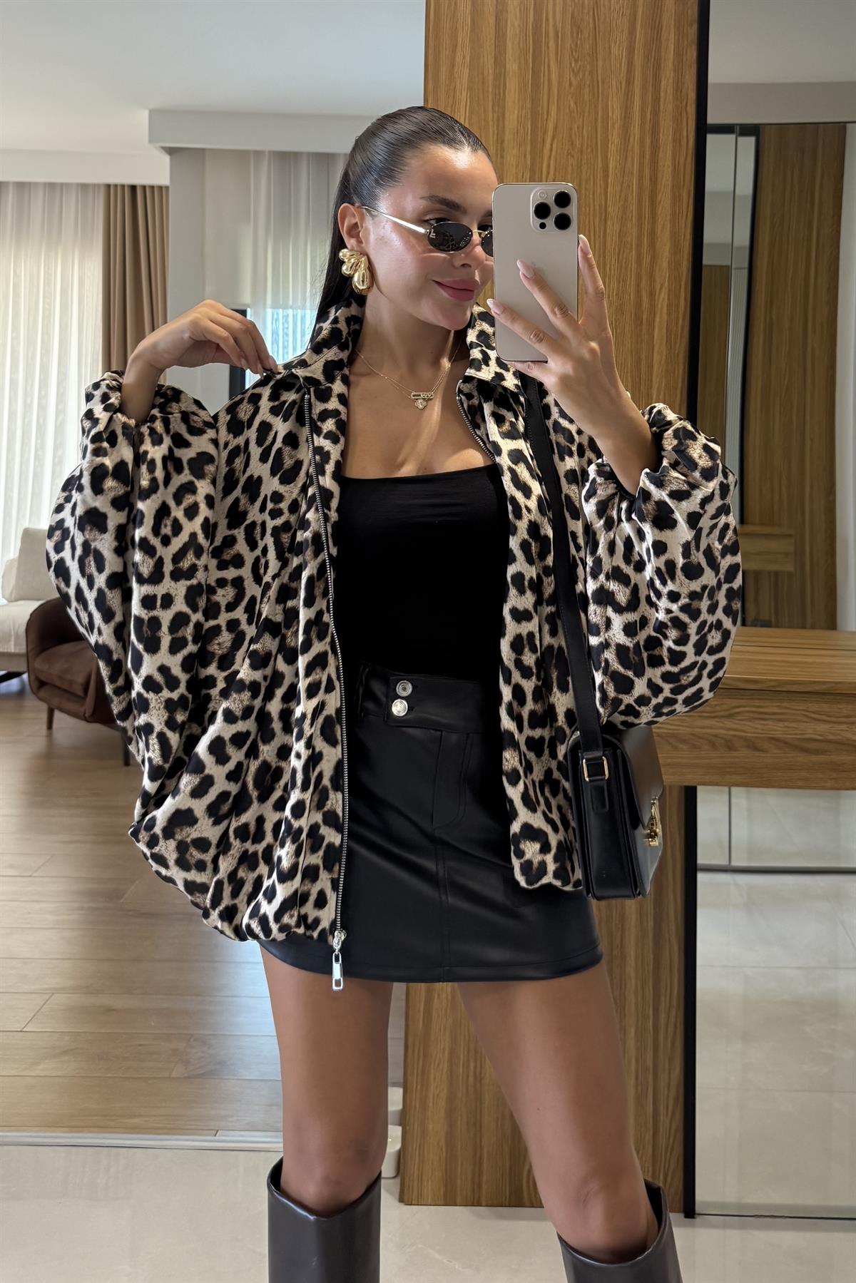 Loris Saten Yarasa Kol Bomber Ceket