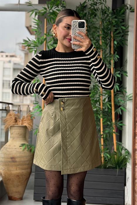 Lotta Deri 2 Düğmeli Etek - Haki