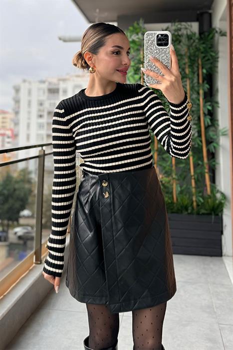 Lotta Deri 2 Düğmeli Etek - Siyah