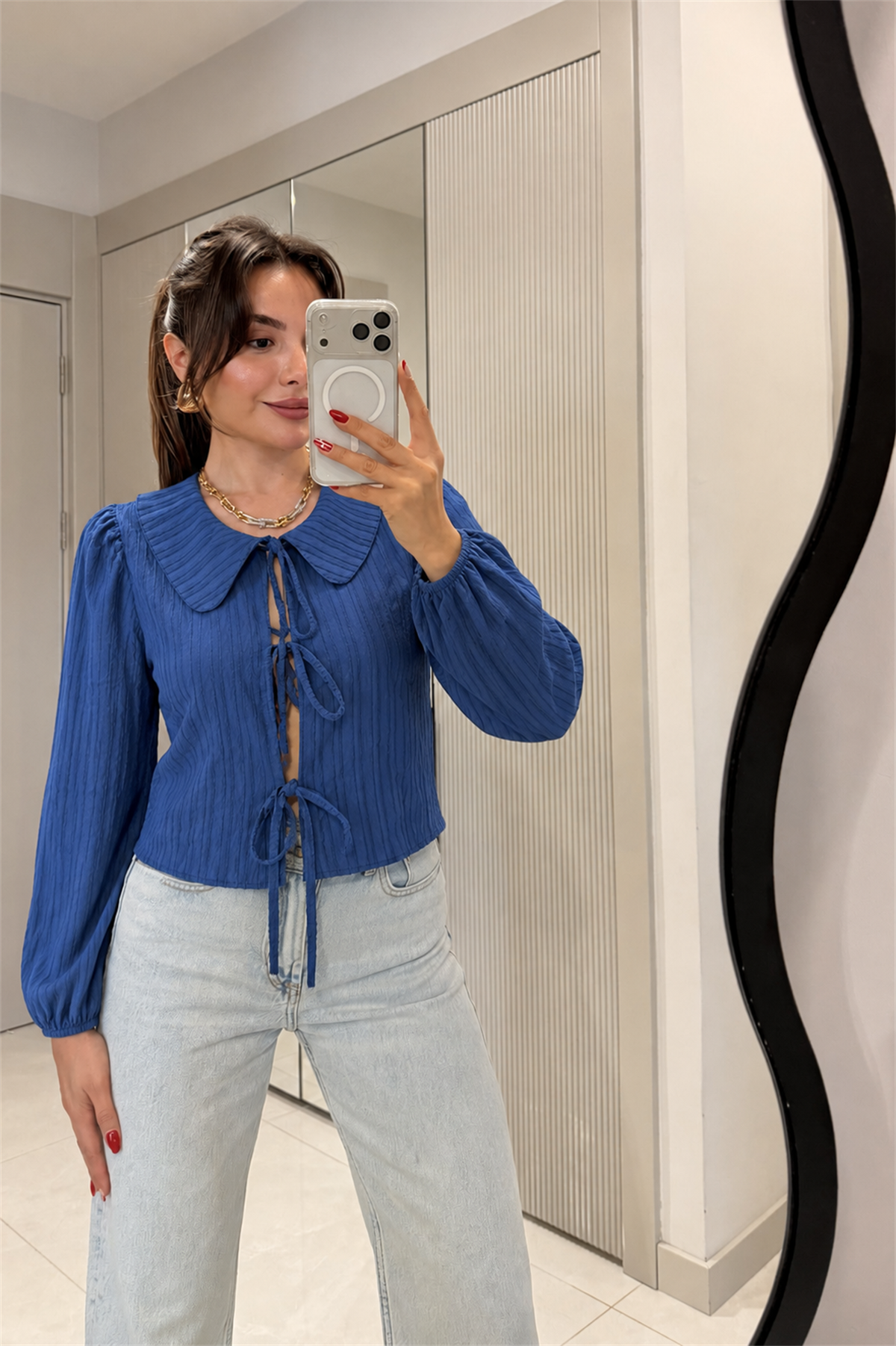 Lotte Lacivert Bağlamalı Gömlek