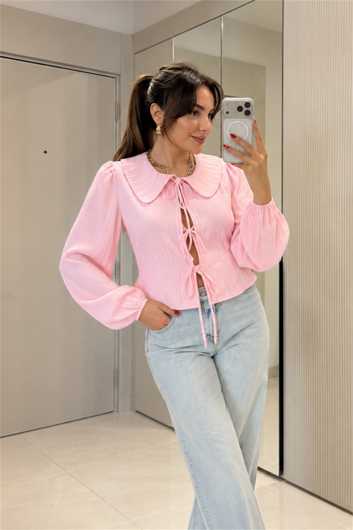 Lotte Pembe Bağlamalı Gömlek