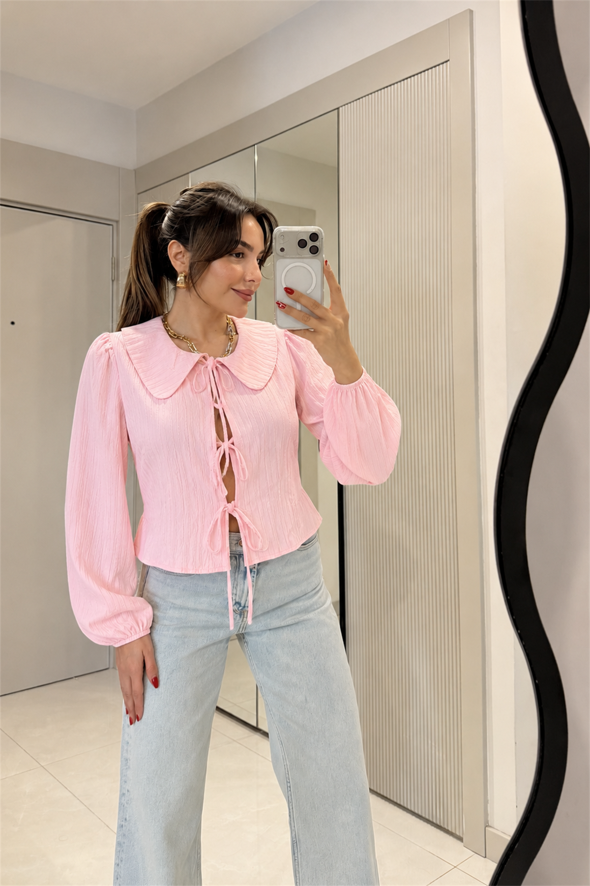 Lotte Pembe Bağlamalı Gömlek