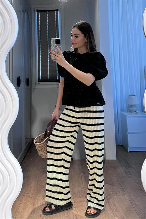 Loufers Çizgili Örme Pantolon