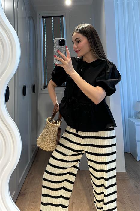 Loufers Çizgili Örme Pantolon