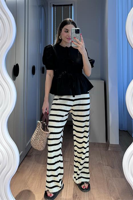 Loufers Çizgili Örme Pantolon