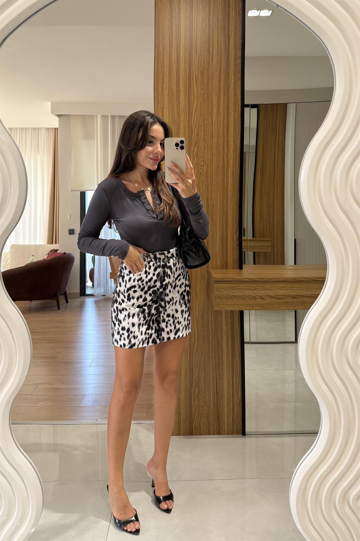 Loula Leopar Desen Mini Etek