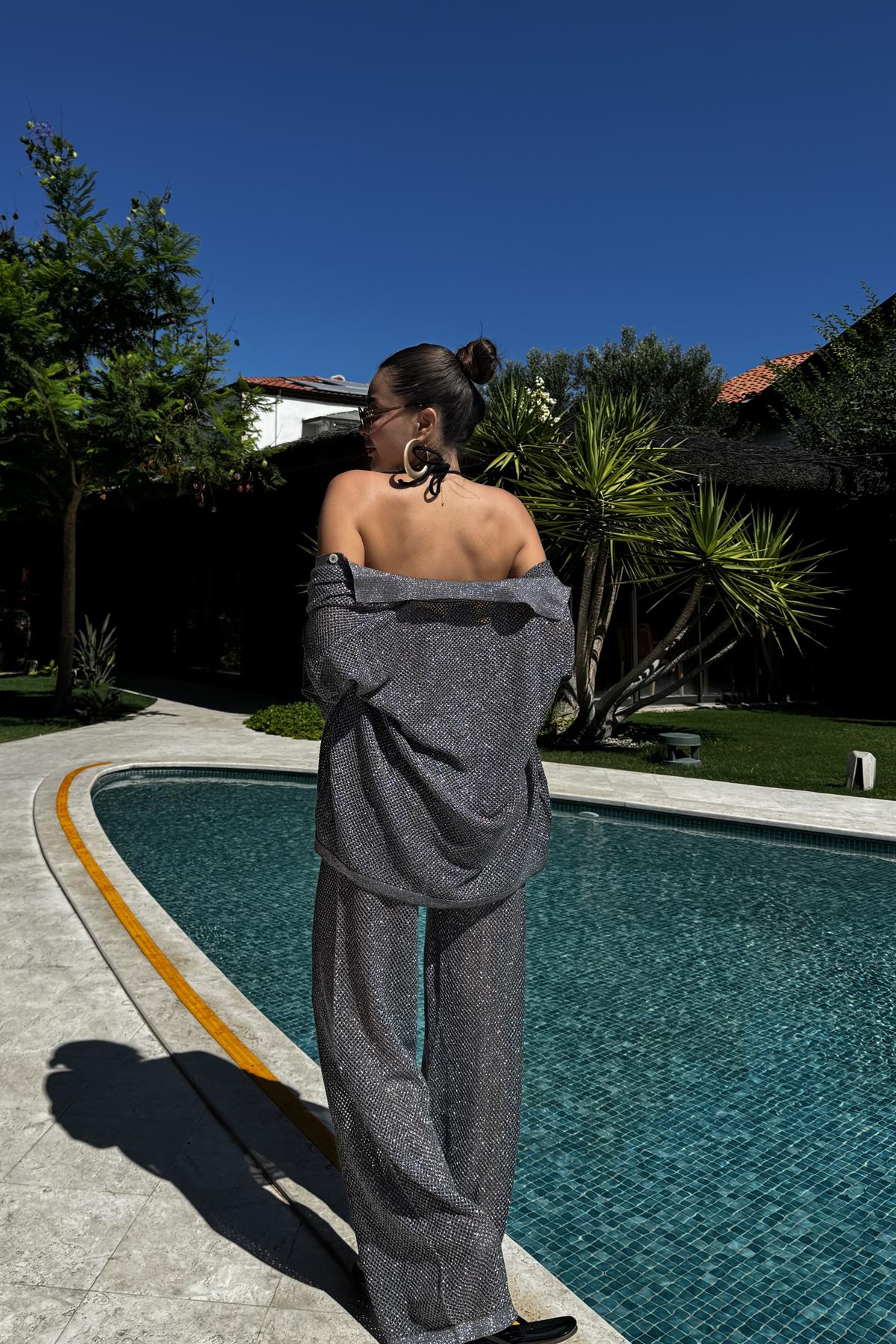 Louse Antrasit Simli Transparan İkili Takım