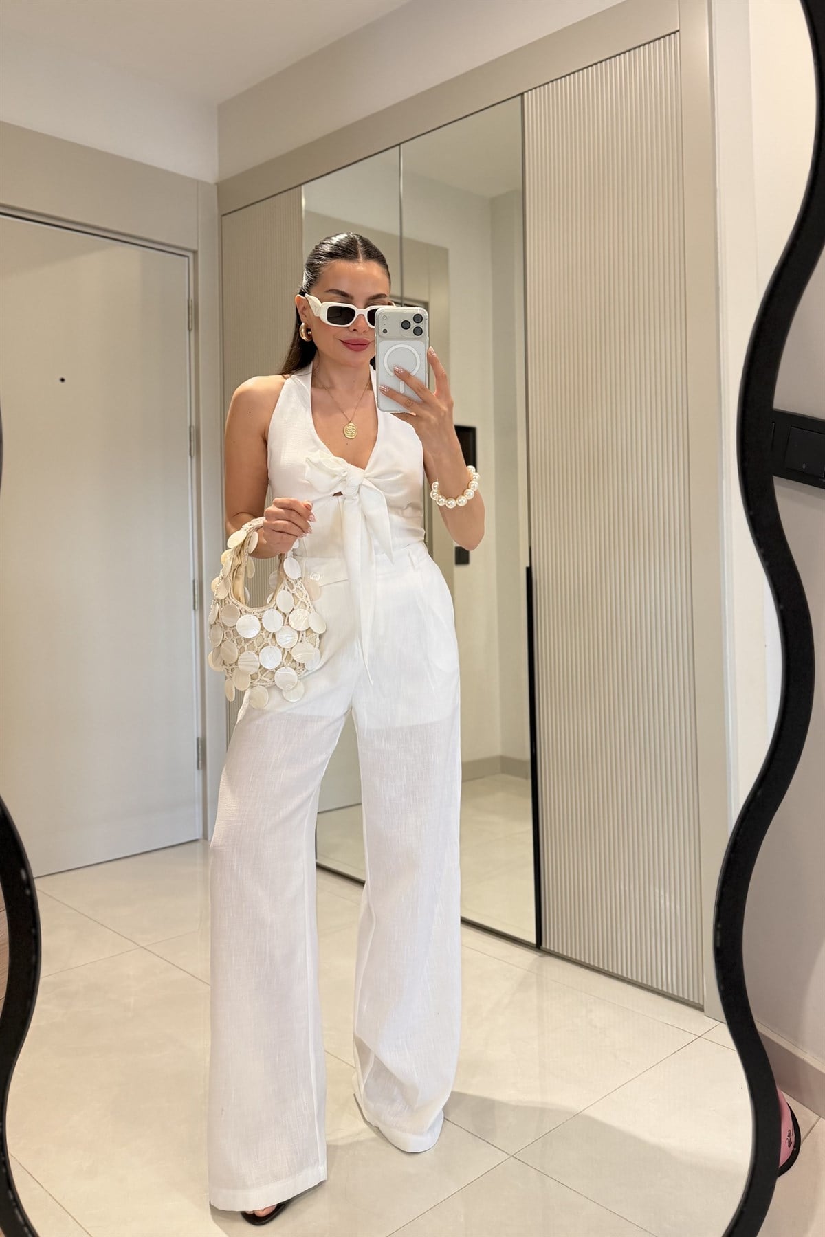 Loveme Beyaz Astarlı Keten Pantolon