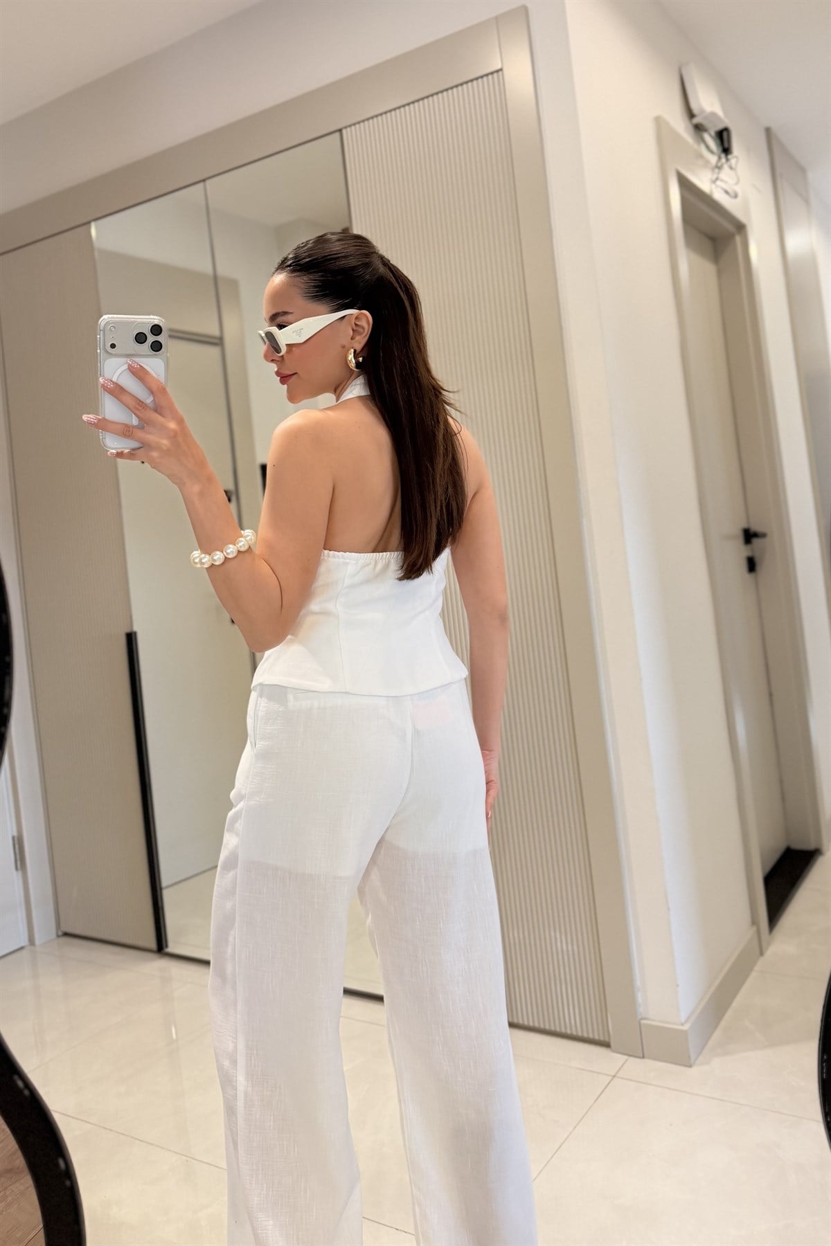 Loveme Beyaz Astarlı Keten Pantolon