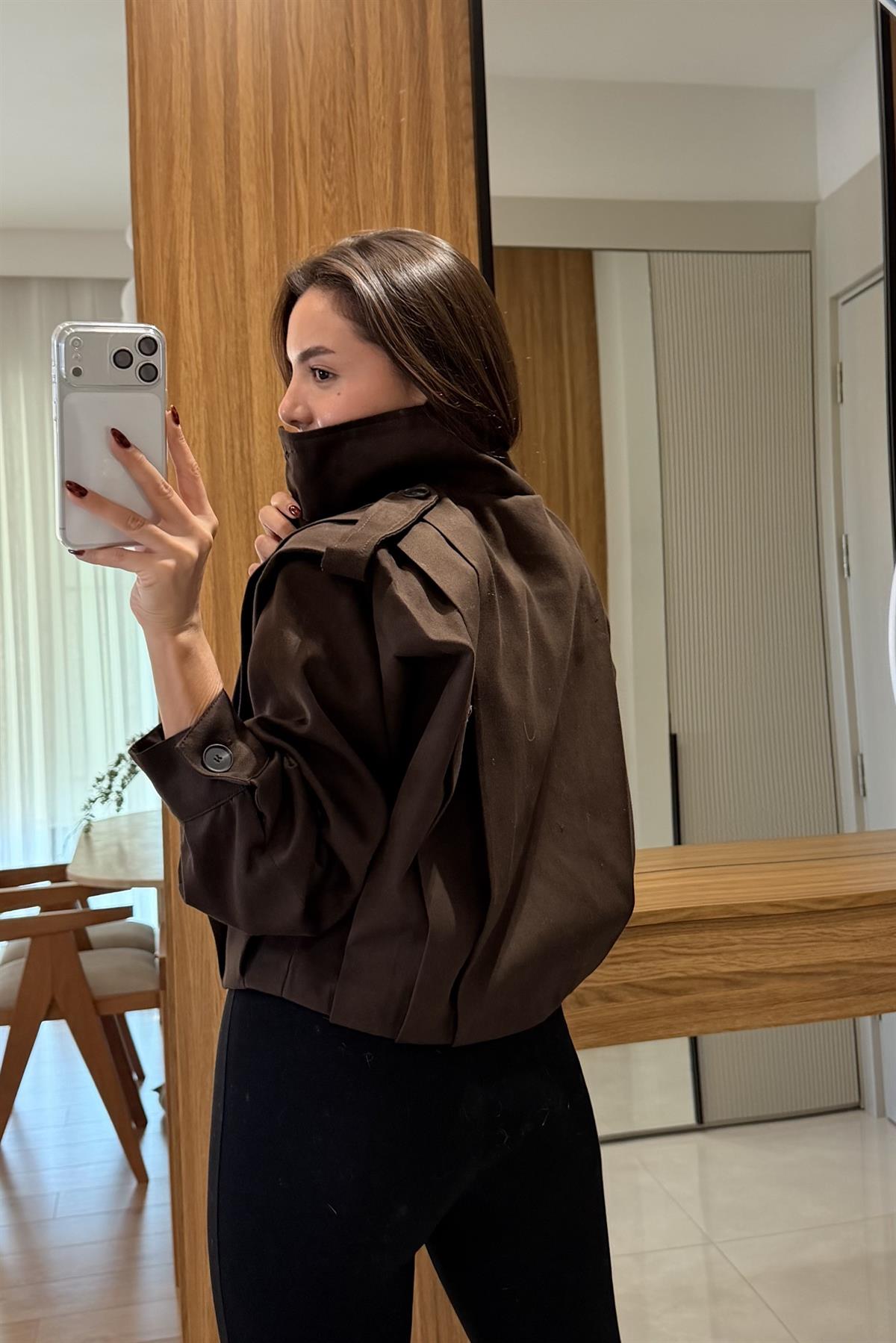 Lovin Acı Kahve Gabardin Kısa Ceket