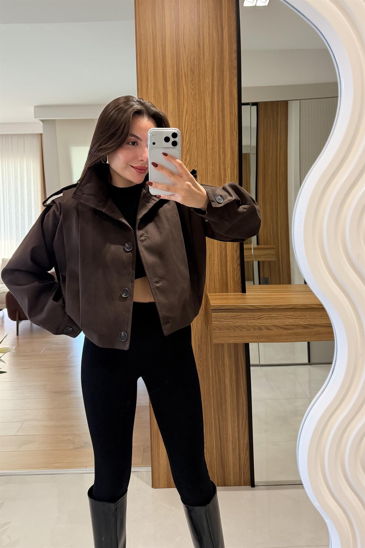 Lovin Acı Kahve Gabardin Kısa Ceket