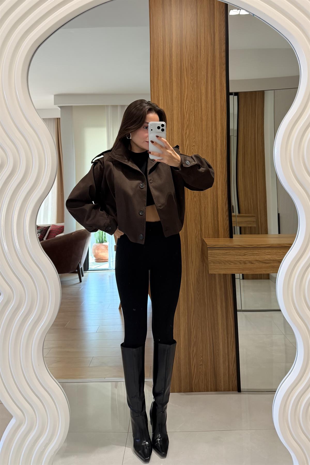 Lovin Acı Kahve Gabardin Kısa Ceket