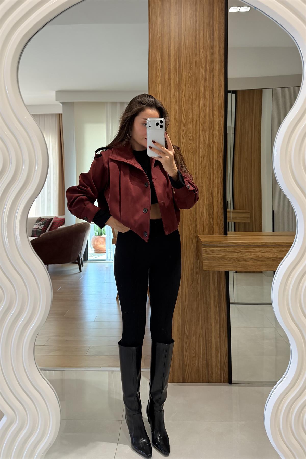 Lovin Bordo Gabardin Kısa Ceket