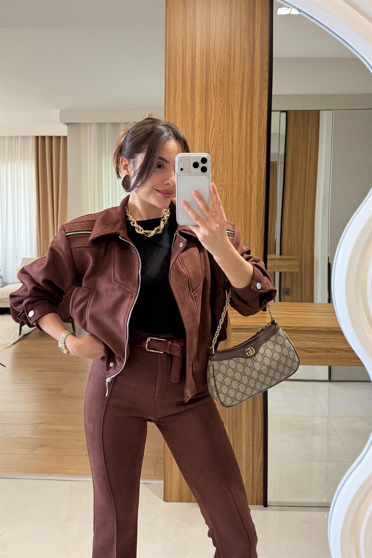 Lucca Acı Kahve Süet Ceket