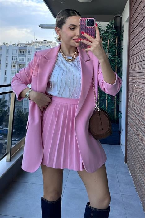 Lucet Kolej Şort Etek - Pembe