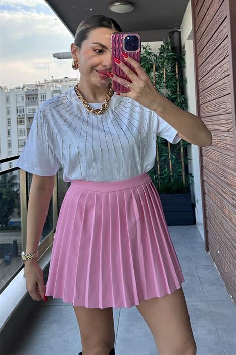 Lucet Kolej Şort Etek - Pembe