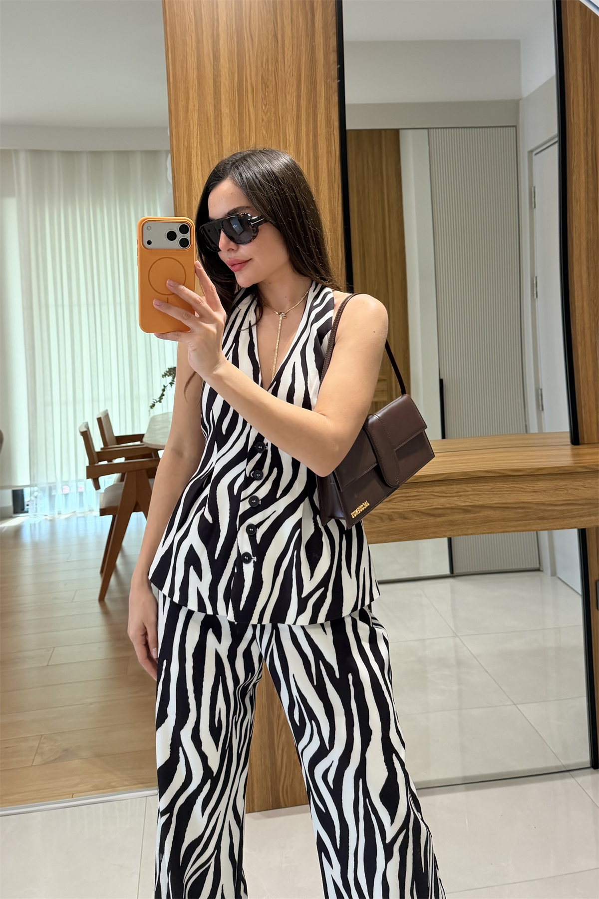 Lucette Kahve Zebra Desen Yelek