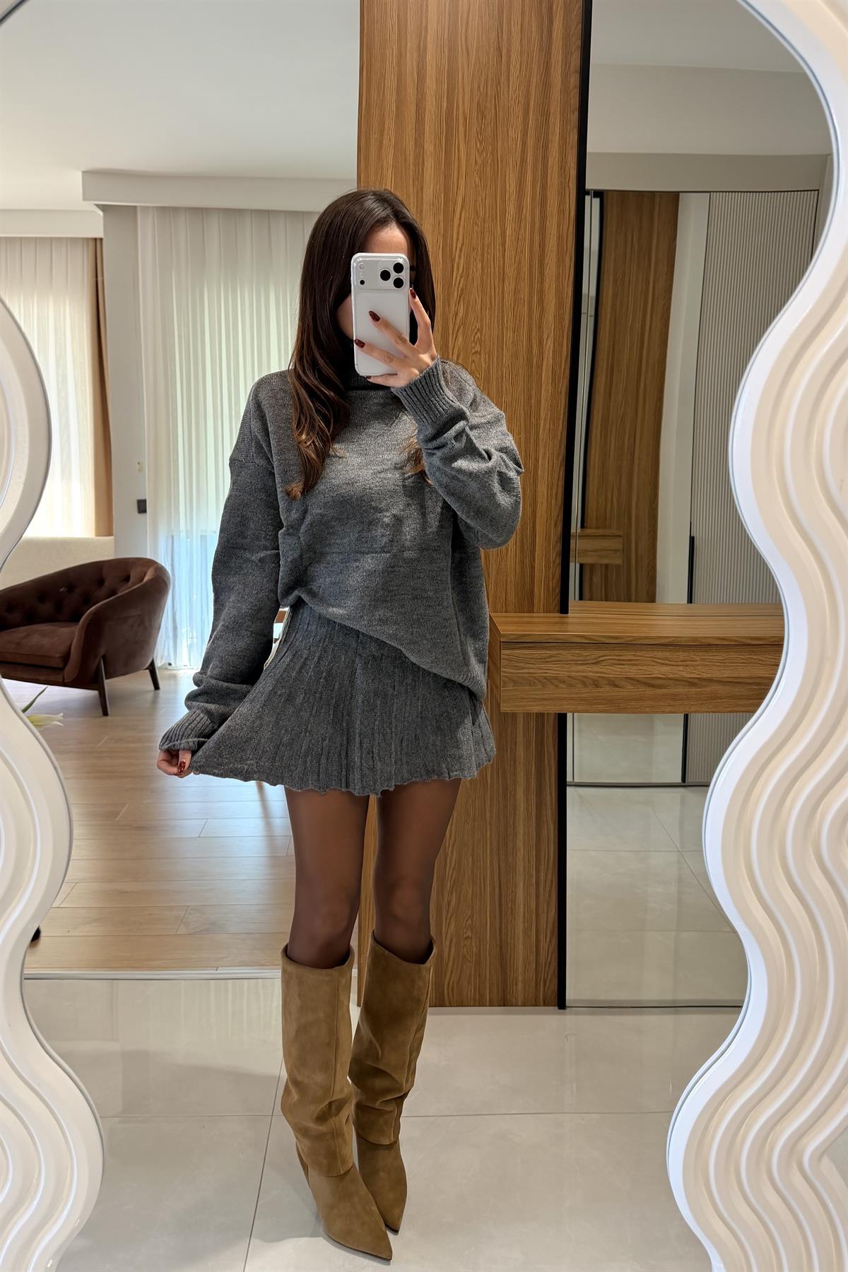 Lucien Antrasit Balıkçı Yaka Triko Etekli Takım