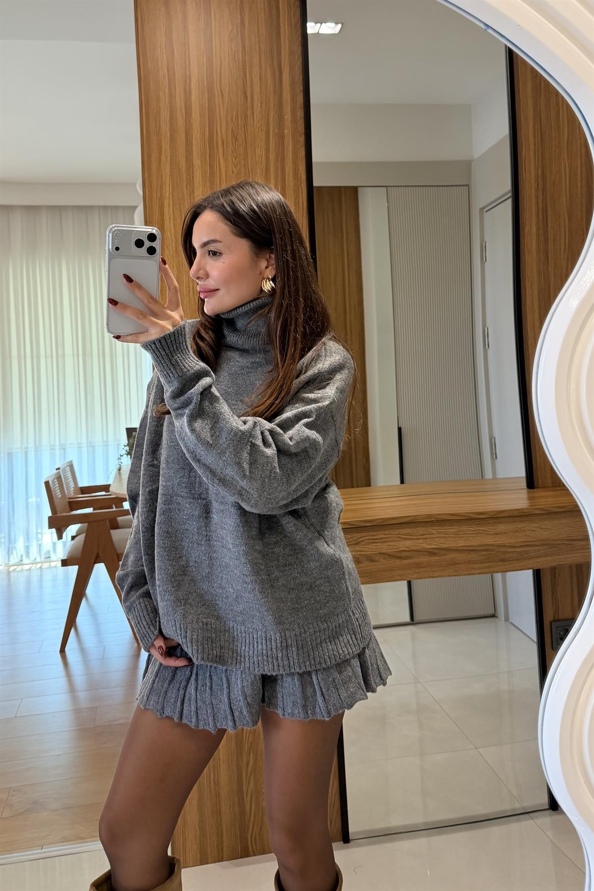 Lucien Antrasit Balıkçı Yaka Triko Etekli Takım