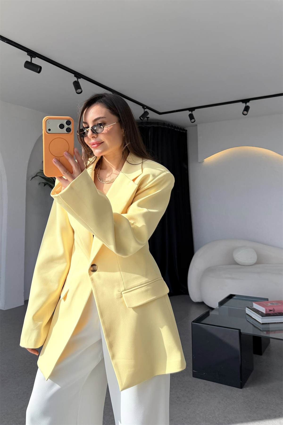 Luise Sarı Vatkalı Premium Blazer 
