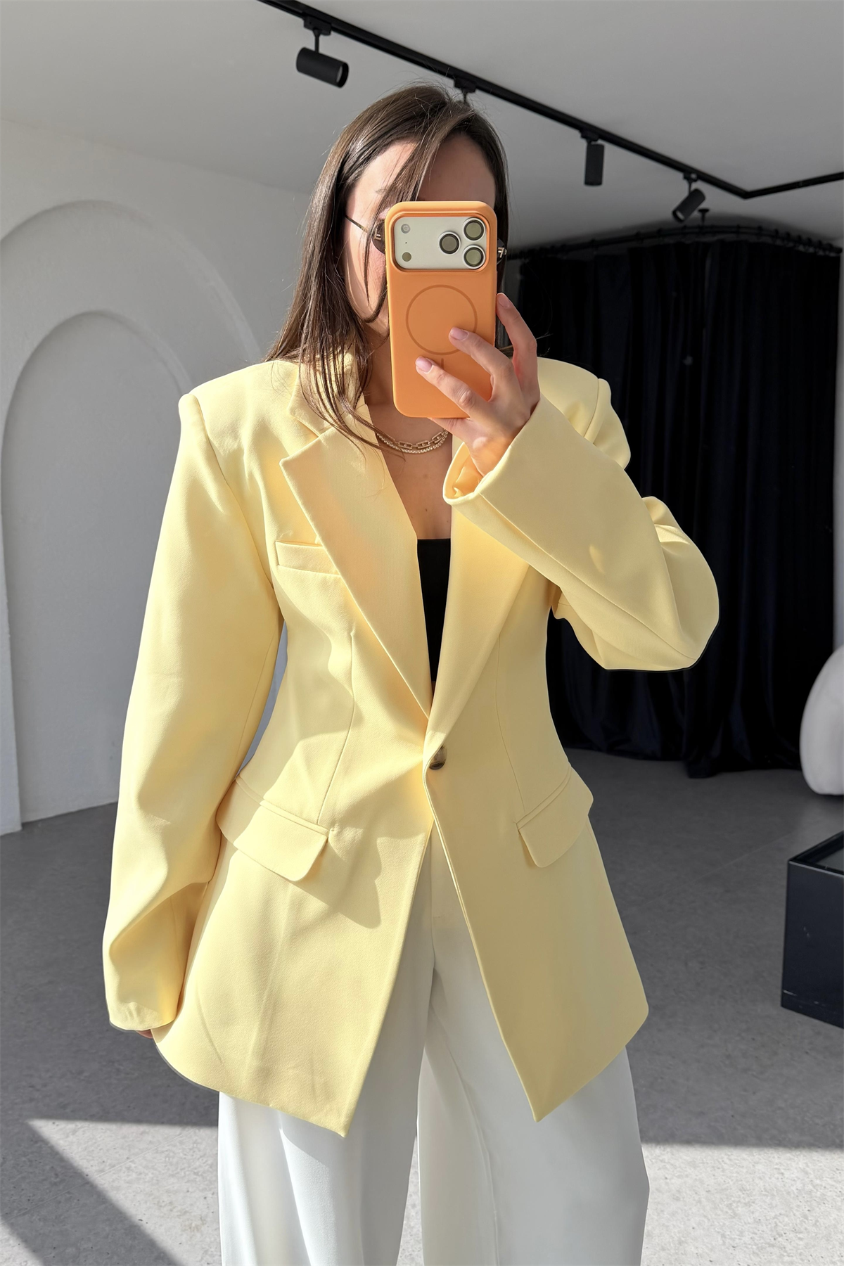 Luise Sarı Vatkalı Premium Blazer 
