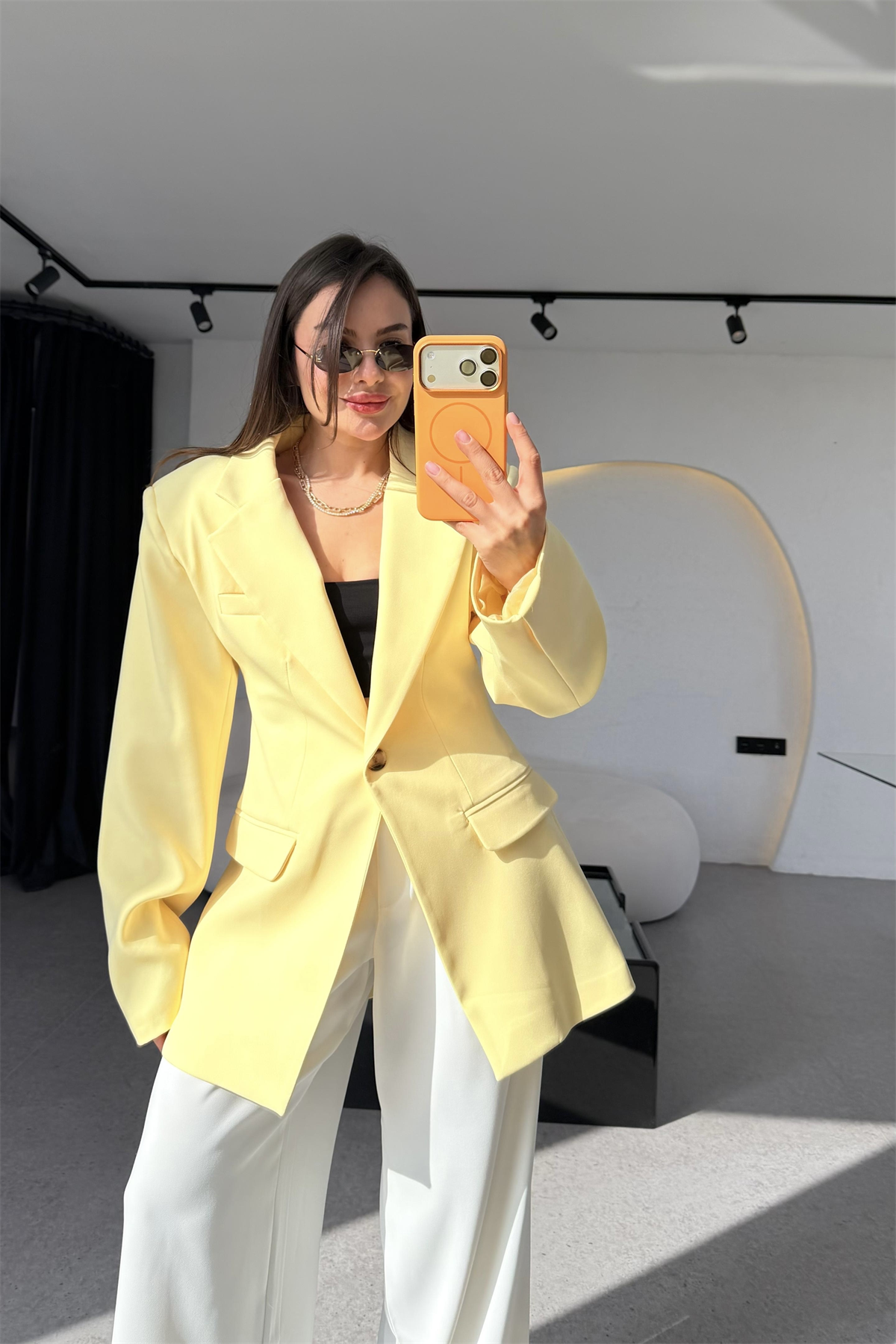 Luise Sarı Vatkalı Premium Blazer 