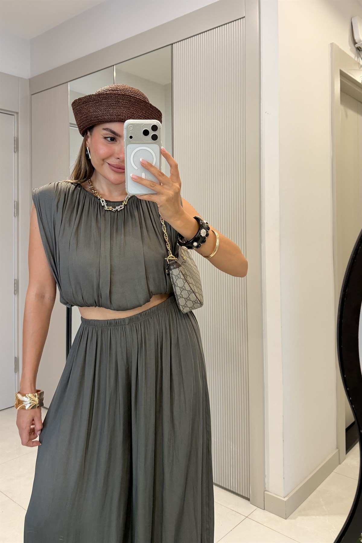 Lumea Haki Şalvar Crop Takım