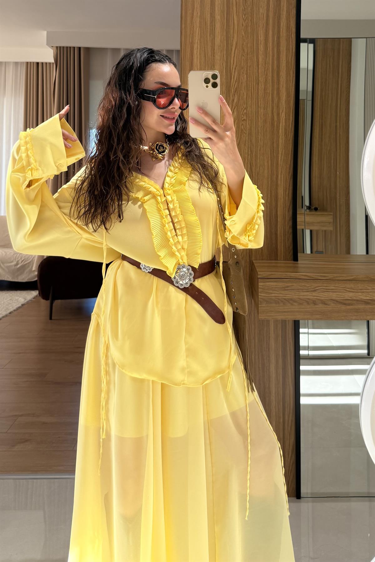 Lumina Sarı Şifon Etekli Takım