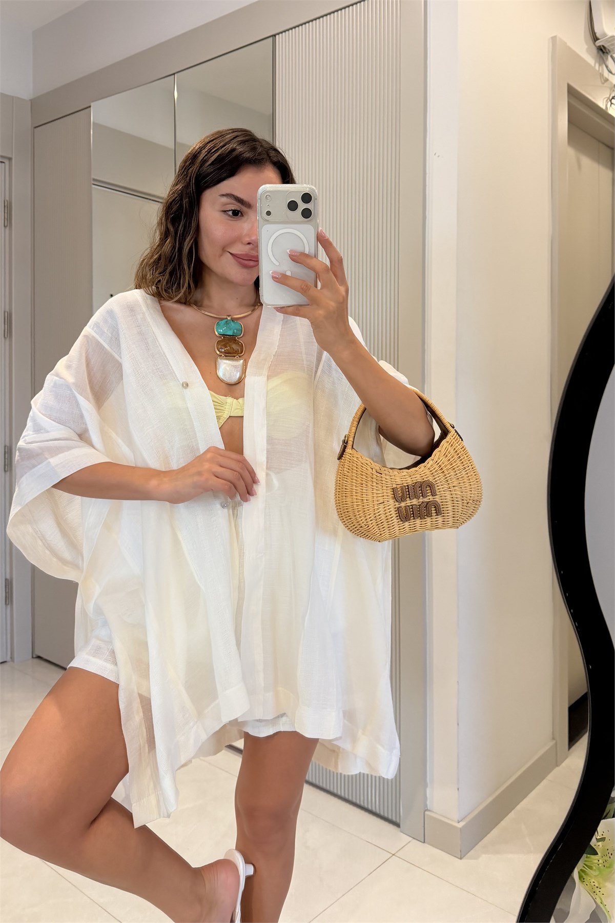 Lunara Beyaz Kimono Şort Takım