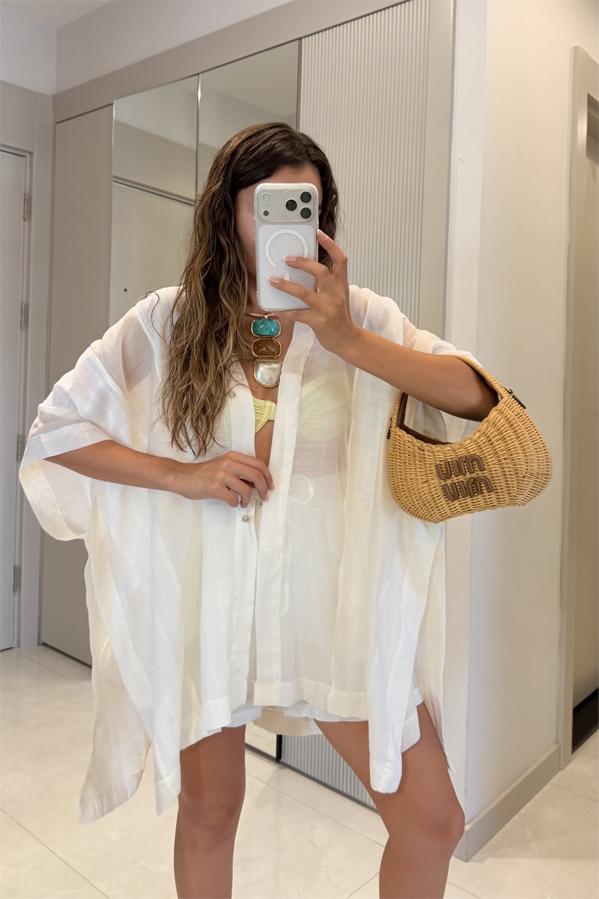 Lunara Beyaz Kimono Şort Takım