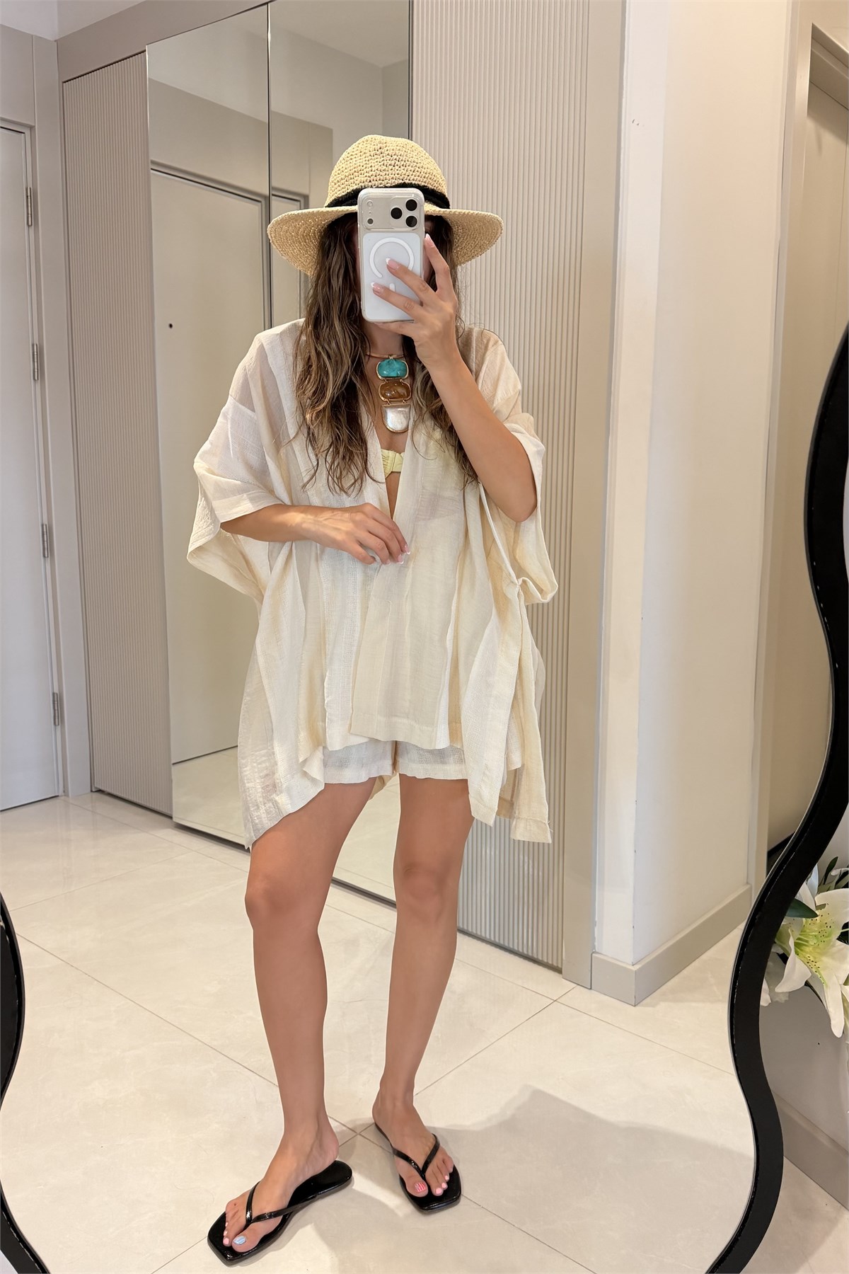 Lunara Taş Kimono Şort Takım