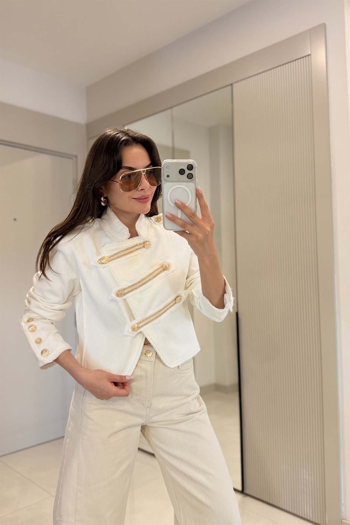 Lunda Apoletli Gold Düğmeli Denim Ceket