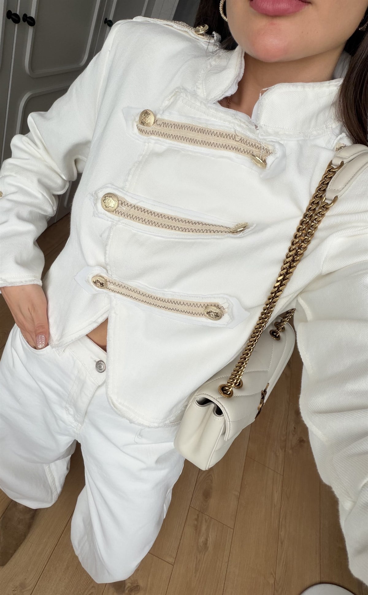 Lunda Apoletli Gold Düğmeli Denim Ceket