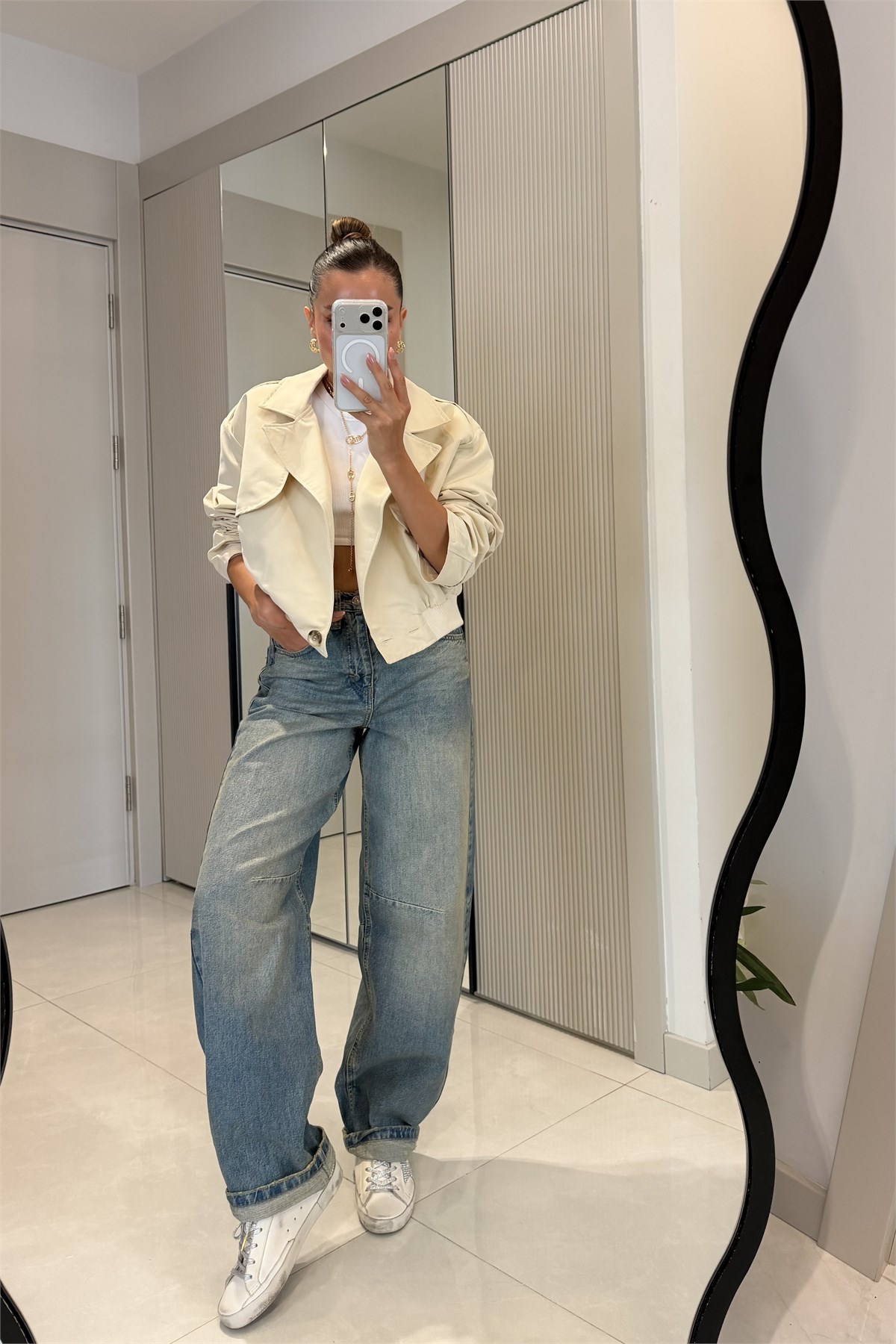 Lunessa Yıkamalı Baggy Arkası Yazı Detaylı Jean