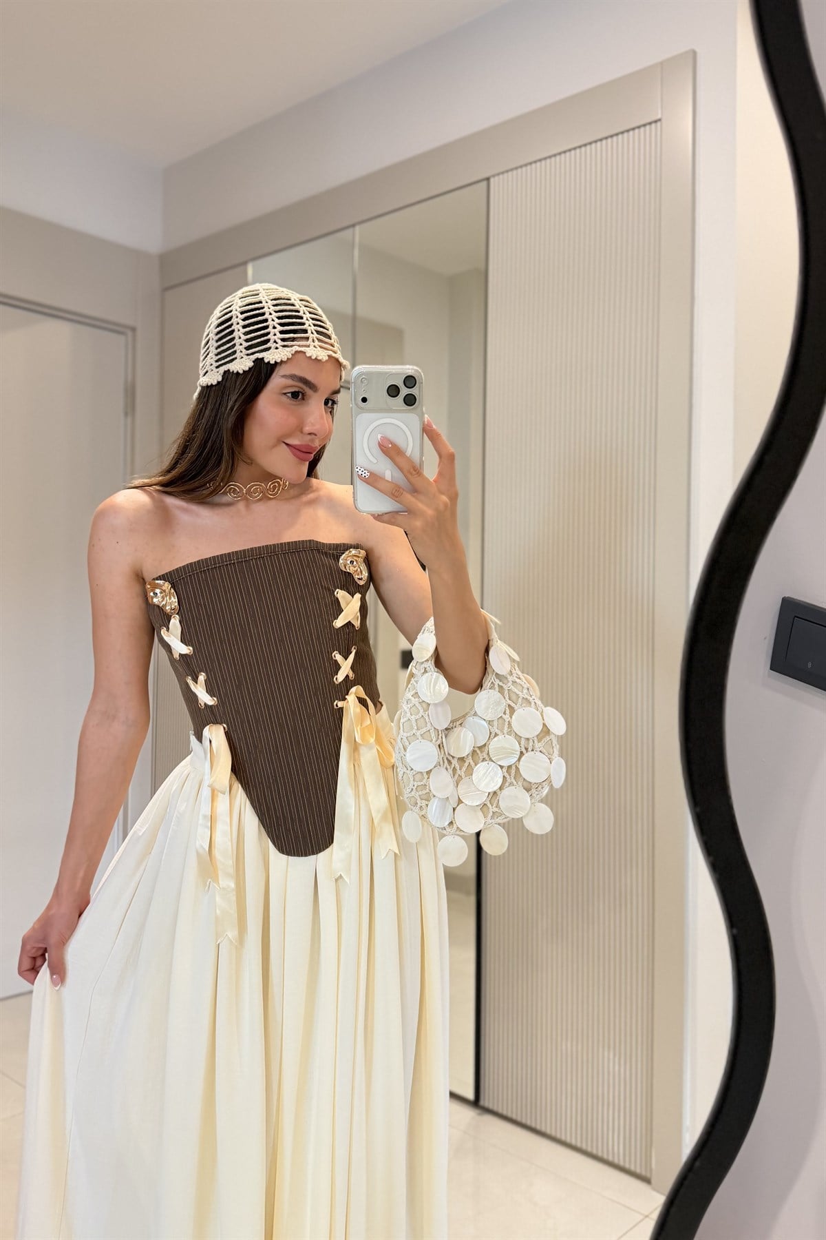 Lunira Kahve Aksesuar Detaylı Korse Büstiyer