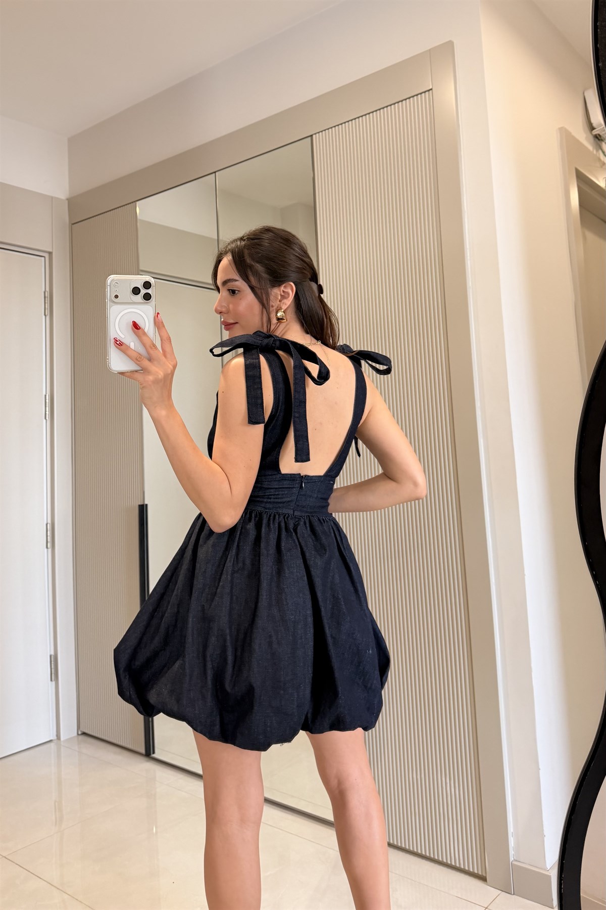 Luniva Darkblue Denim Balon Elbise