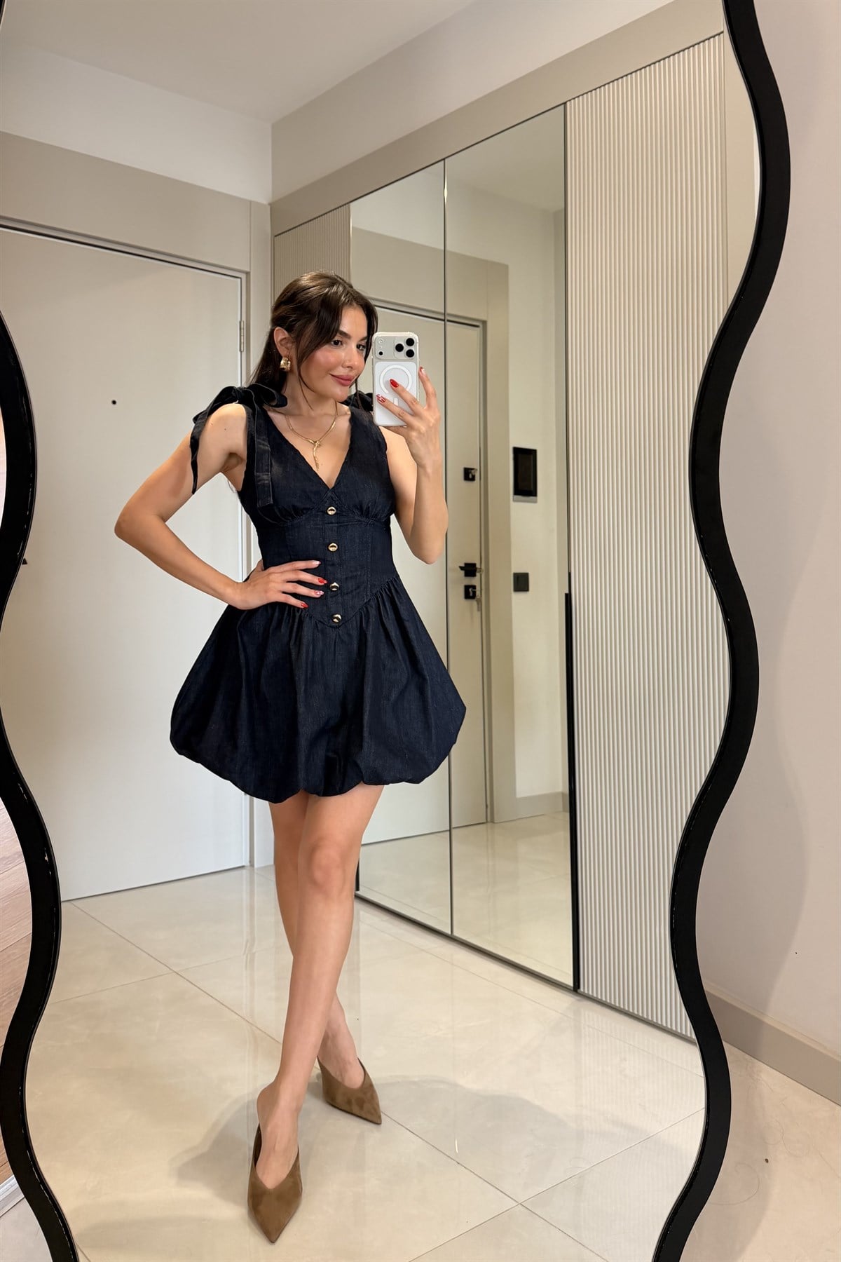 Luniva Darkblue Denim Balon Elbise