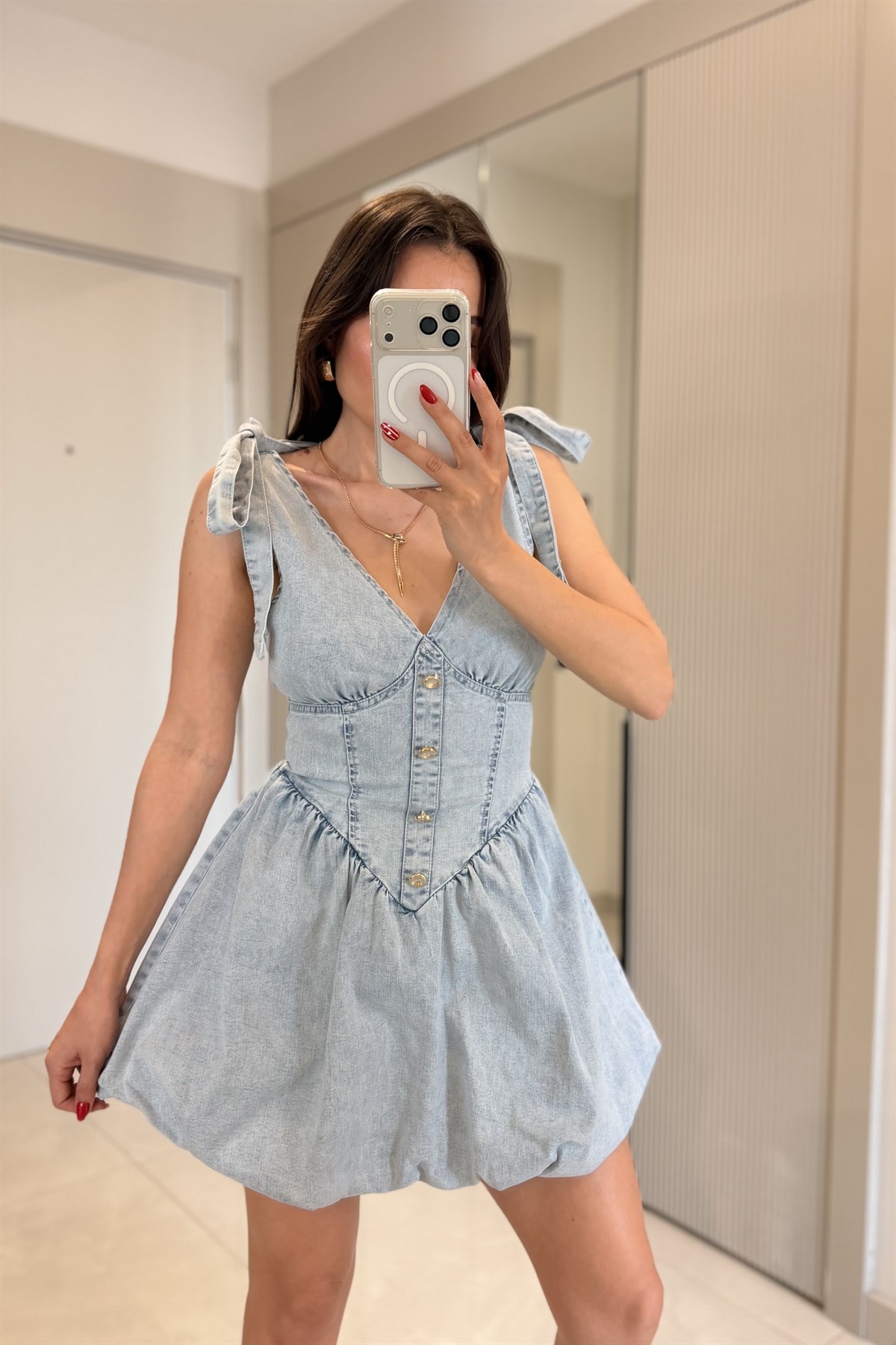 Luniva Lightblue Denim Balon Elbise