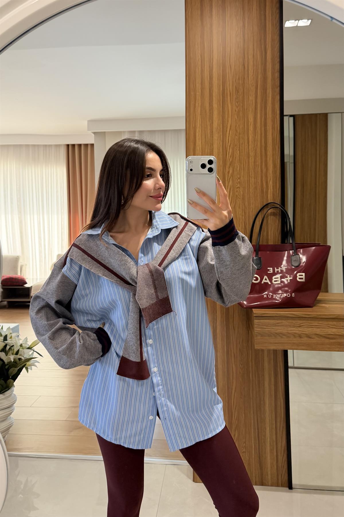 Lunora Triko Detaylı Çizgili Tasarım Gömlek