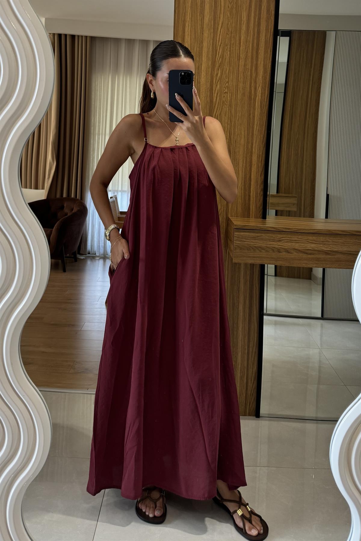 Lusive Bordo Cepli Maxi Elbise 