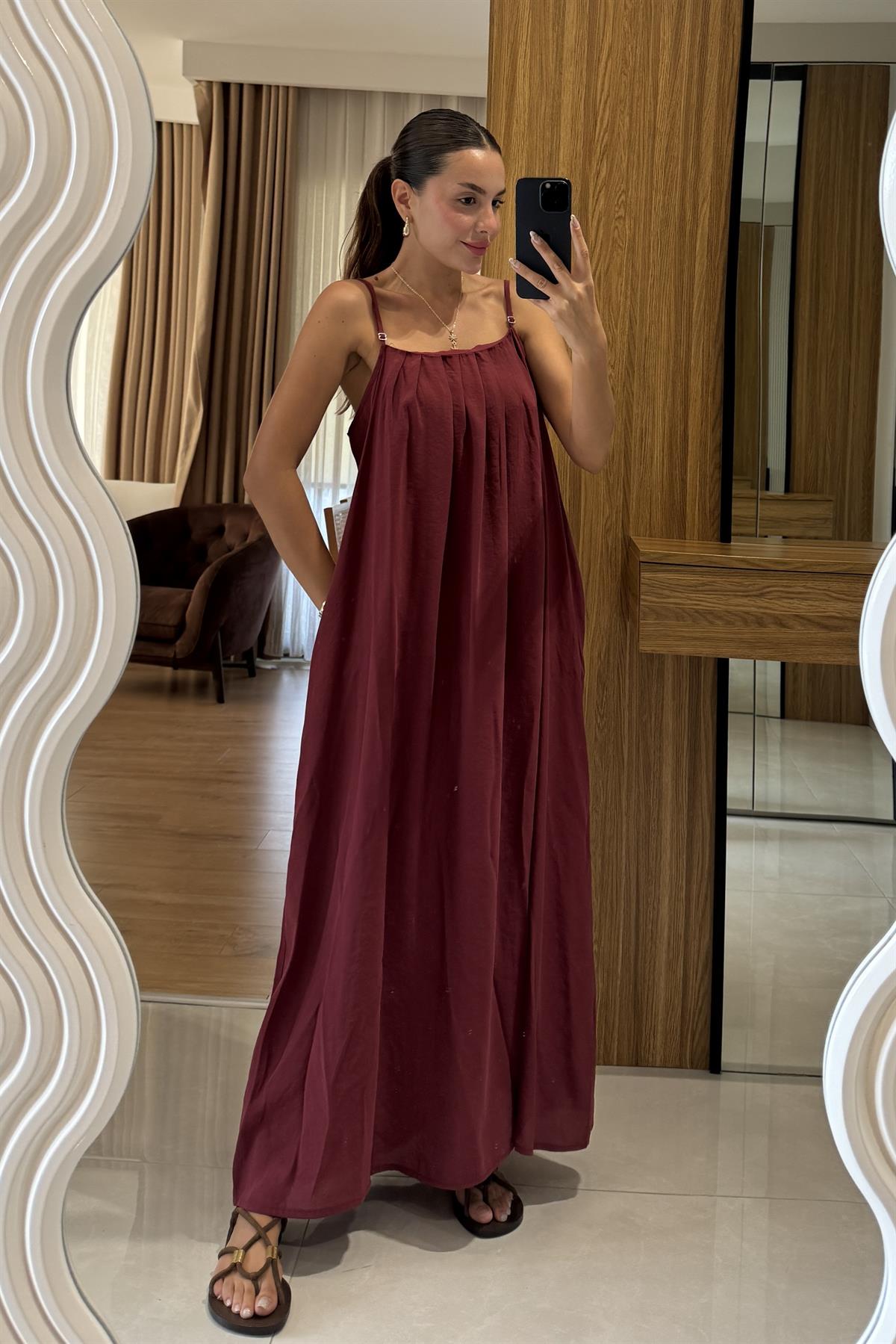 Lusive Bordo Cepli Maxi Elbise 