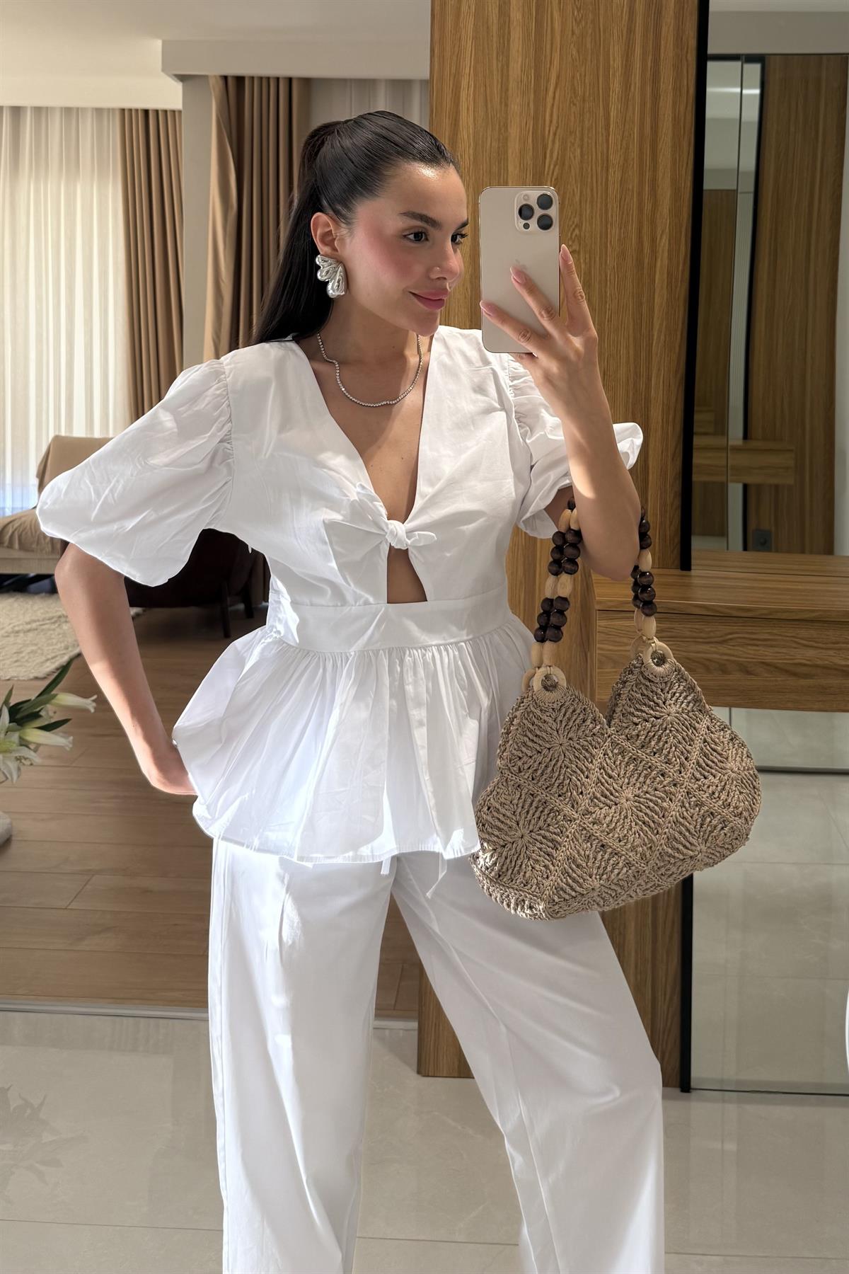 Luwre Beyaz Poplin Takım